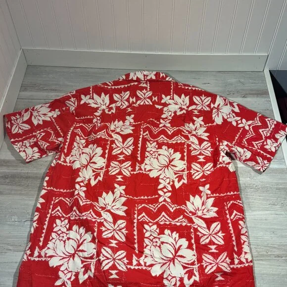 Vintage RJC Shirt Men XL Red Floral Made in USA Hawaiian Holiday Vacation Pocket - Picture 9 of 10